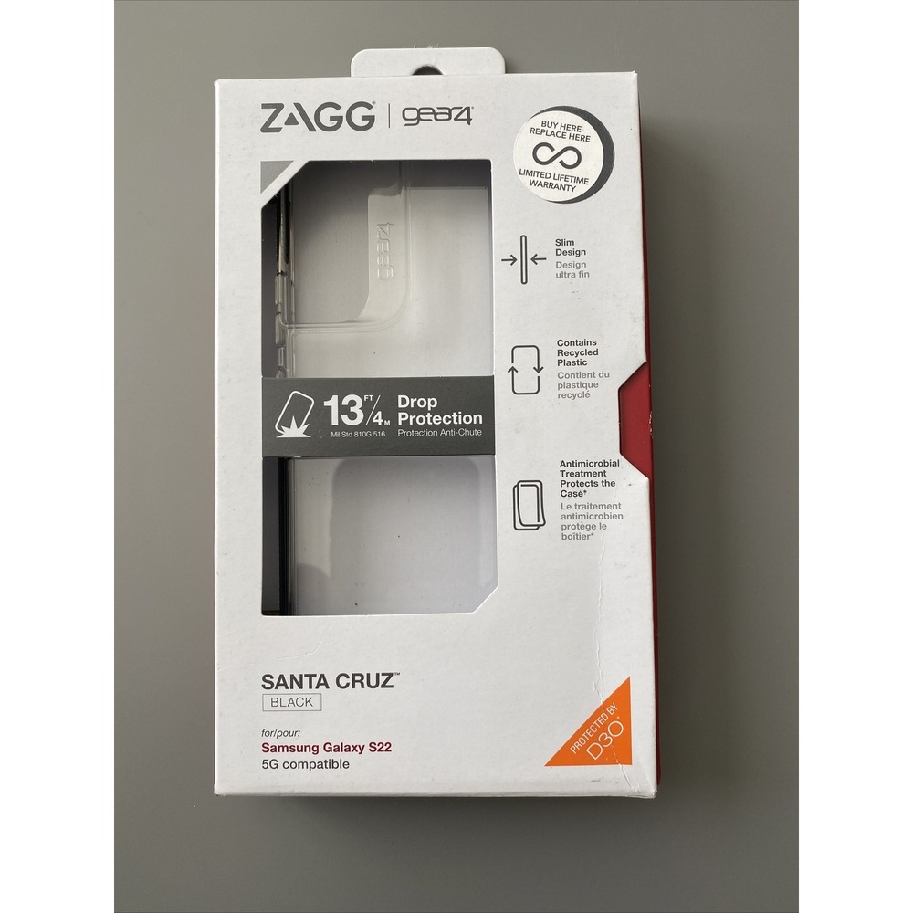 Zagg Gear4 Santa Cruz Case for Samsung Galaxy S22 Clear/Black D30 Impact Protect